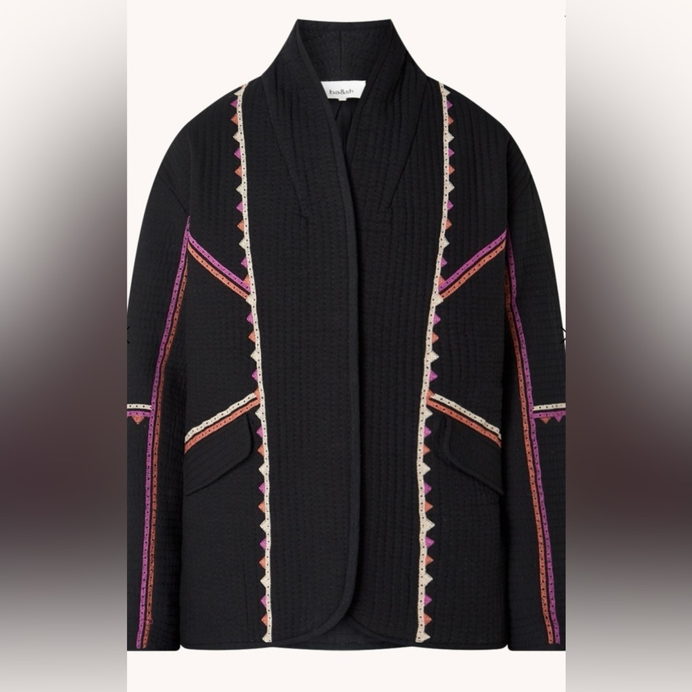 ba&sh Elegant Black Jacket Quilted With Crochet Detail French Size 1